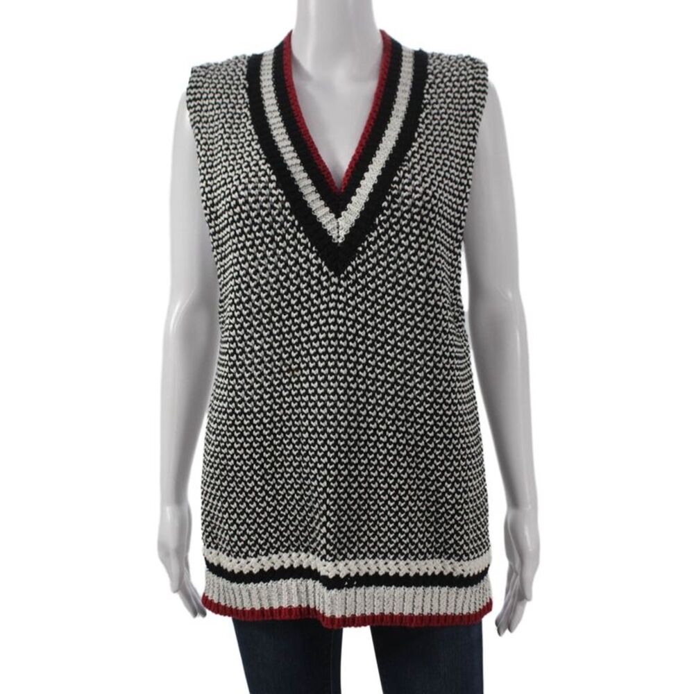 Avantlook Women Multicolor Geometric V-Neck Cotton Sleeveless Vest Size M